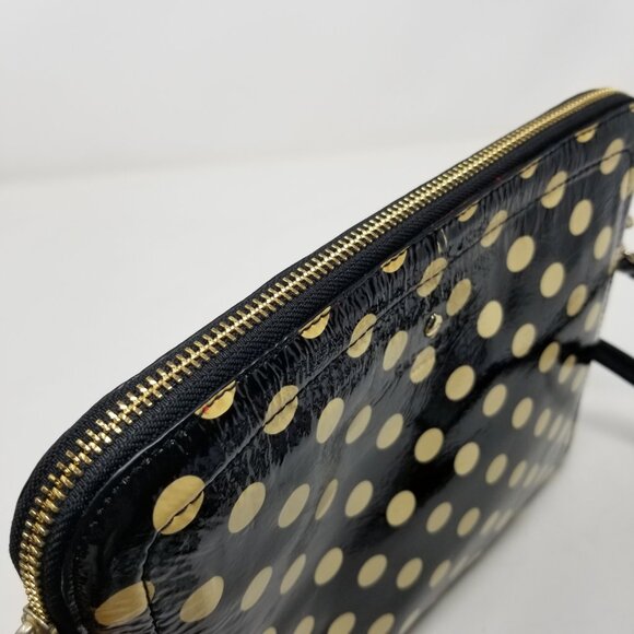 KATE SPADE Black & Cream Polka Dot Patent Leather Round Square Crossbody Bag - Picture 2 of 14